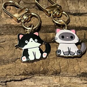 Cute Cat Keychain charms pair - one to keep and one to share!